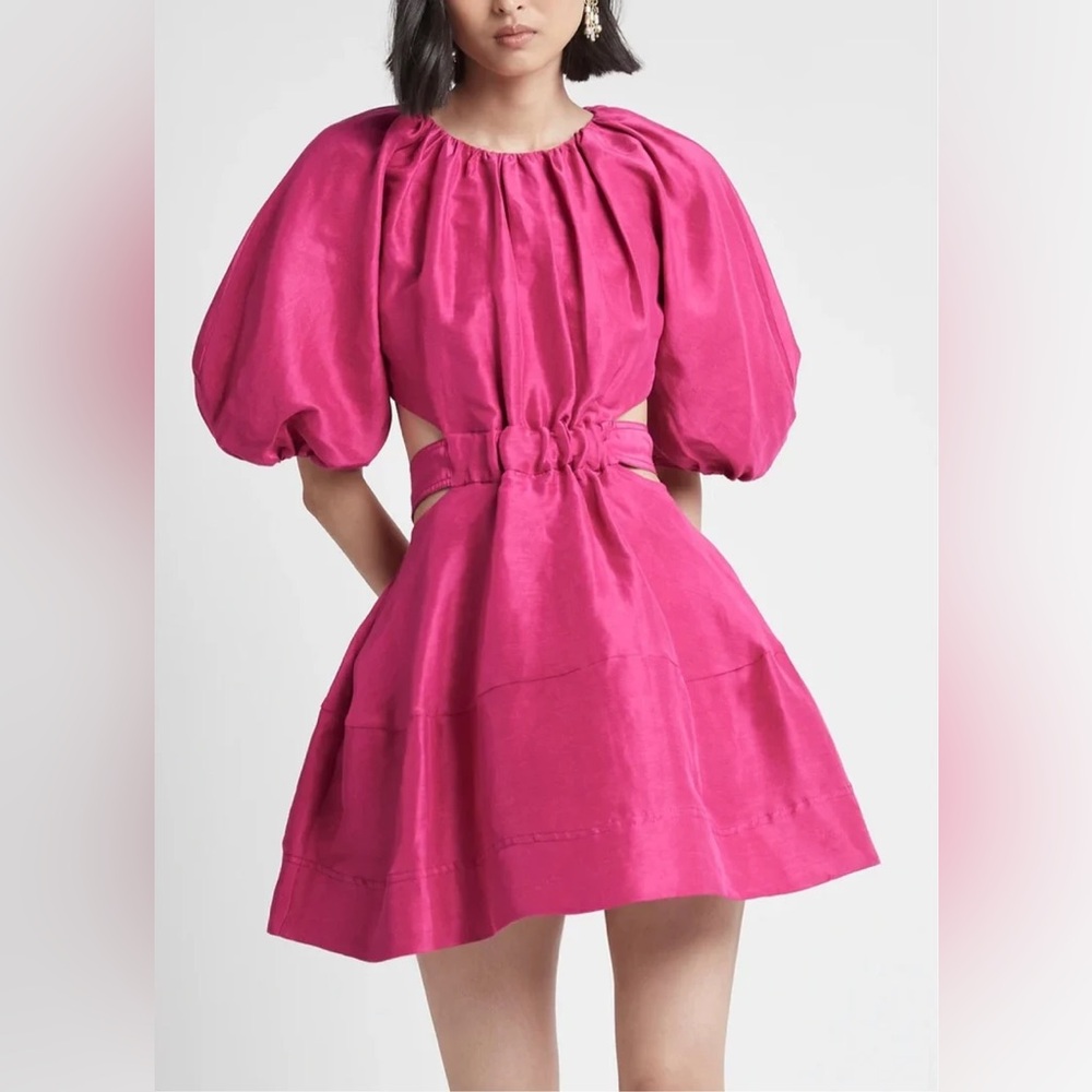 Aje Psychedelia Cut-Out Linen-Silk Mini Dress